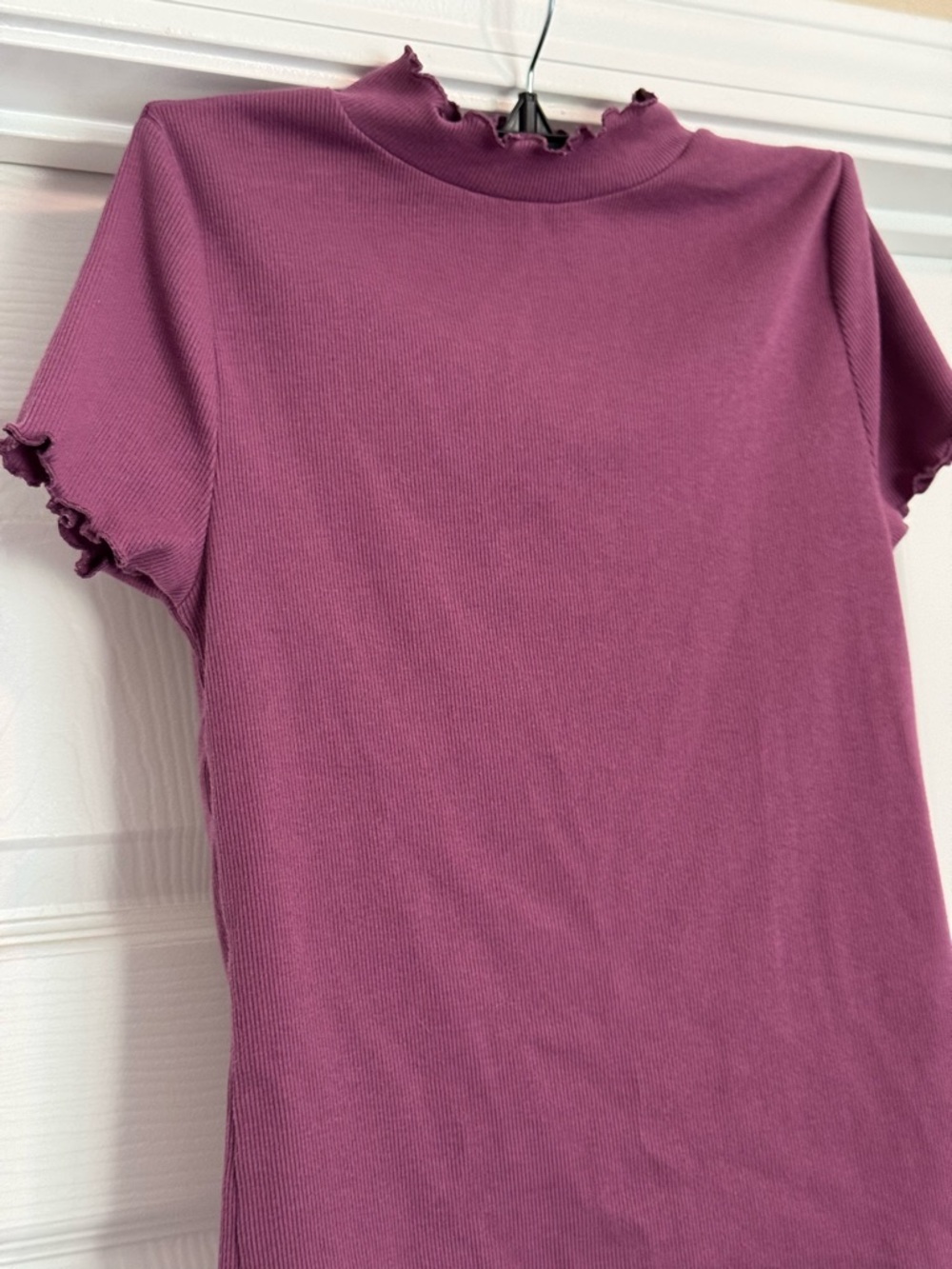 Women's Short Sleeve Lettuce Edge Top - Plum - Picture 3 of 4